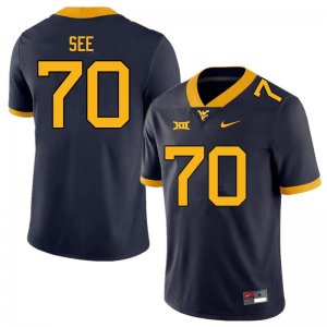 Men's West Virginia Mountaineers NCAA #70 Shawn See Navy Authentic Nike Stitched College Football Jersey RI15M86NS